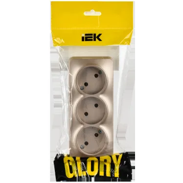GLORY Розетка 3-местная для открытой установки без заземления без защитных шторок 10А РС23-2-ХШм шампань матовый IEK