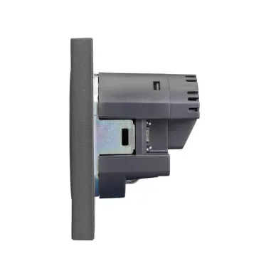 Розетка STRONG 1-ая с заземлением скрытой установки с защитными шторками 16А с USB A+C быстрой зарядки 5В/3А механизм графит