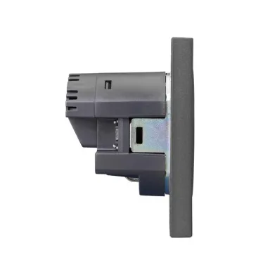 Розетка STRONG 1-ая с заземлением скрытой установки с защитными шторками 16А с USB A+C быстрой зарядки 5В/3А механизм графит