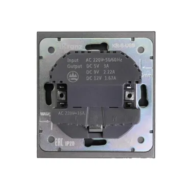 Розетка STRONG 1-ая с заземлением скрытой установки с защитными шторками 16А с USB A+C быстрой зарядки 5В/3А механизм графит