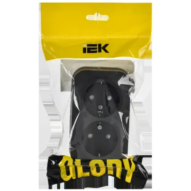 GLORY Розетка 2-местная для открытой установки с заземлением с защитными шторками 16А РСш22-3-ХЧм черный матовый IEK