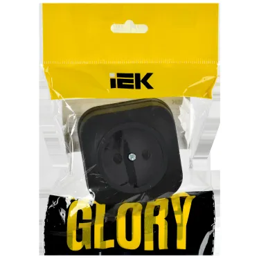 GLORY Розетка 1-местная для открытой установки без заземления без защитных шторок 10А РС20-2-ХЧм черный матовый IEK