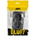 GLORY Розетка 2-местная для открытой установки с заземлением без защитных шторок 16А РС22-3-ХСм сталь матовый IEK