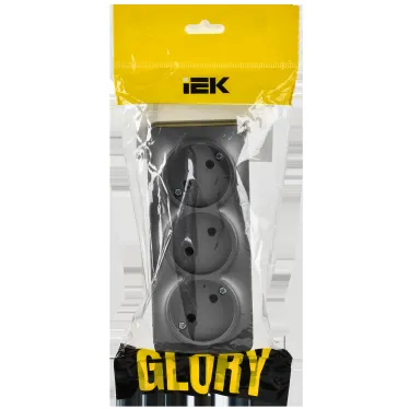 GLORY Розетка 3-местная для открытой установки без заземления без защитных шторок 10А РС23-2-ХСм сталь матовый IEK