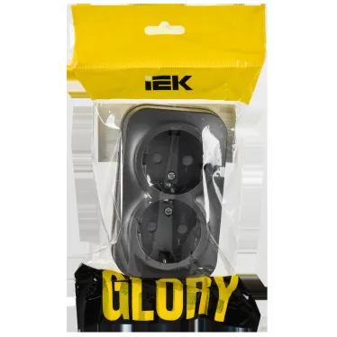 GLORY Розетка 2-местная для открытой установки с заземлением с защитными шторками 16А РСш22-3-ХСм сталь матовый IEK