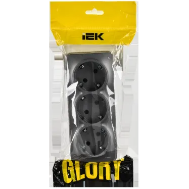 GLORY Розетка 3-местная для открытой установки с заземлением без защитных шторок 16А РС23-3-ХСм сталь матовый IEK
