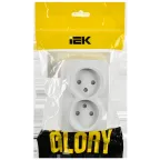 GLORY Розетка 2-местная для открытой установки без заземления с защитными шторками 10А РСш22-2-ХБм белый матовый IEK