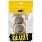 GLORY Розетка 2-местная для открытой установки с заземлением с защитными шторками 16А РСш22-3-ХШм шампань матовый IEK