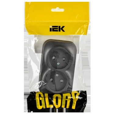 GLORY Розетка 2-местная для открытой установки без заземления с защитными шторками 10А РСш22-2-ХСм сталь матовый IEK