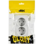 GLORY Розетка 2-местная для открытой установки с заземлением с защитными шторками 16А РСш22-3-ХБм белый матовый IEK