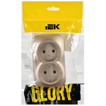 GLORY Розетка 2-местная для открытой установки без заземления без защитных шторок 10А РС22-2-ХШм шампань матовый IEK