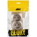 GLORY Розетка 2-местная для открытой установки с заземлением без защитных шторок 16А РС22-3-ХШм шампань матовый IEK