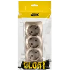 GLORY Розетка 3-местная для открытой установки с заземлением без защитных шторок 16А РС23-3-ХШм шампань матовый IEK