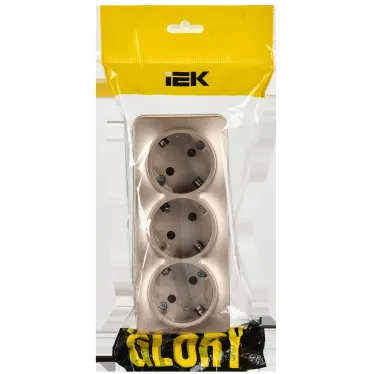 GLORY Розетка 3-местная для открытой установки с заземлением без защитных шторок 16А РС23-3-ХШм шампань матовый IEK