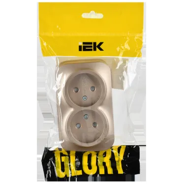 GLORY Розетка 2-местная для открытой установки без заземления с защитными шторками 10А РСш22-2-ХШм шампань матовый IEK
