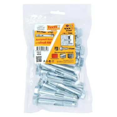 Анкерный болт с гайкой AW ZN 12x75 (15 шт) - пакет | 147618 | Tecfi