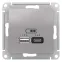РОЗЕТКА USB ATLASDESIGN A+С, 5В/2,4А, 2х5В/1,2А, механизм, АЛЮМИНИЙ