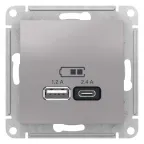РОЗЕТКА USB ATLASDESIGN A+С, 5В/2,4А, 2х5В/1,2А, механизм, АЛЮМИНИЙ