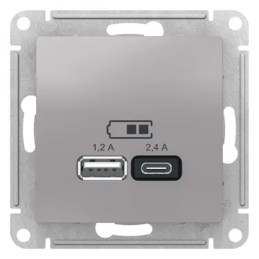 РОЗЕТКА USB ATLASDESIGN A+С, 5В/2,4А, 2х5В/1,2А, механизм, АЛЮМИНИЙ