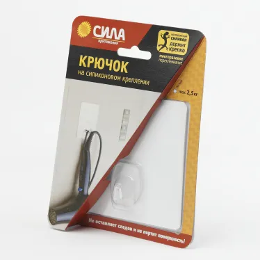 Крючок на силикон. крепл. 10х10, БЕЛЫЙ, до 2,5 кг. SH1010-S1W-24 СИЛА