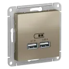                  Розетка ATLASDESIGN USB 5В 1 порт x 2,1 А 2 порта х 1,05 А механизм шампань
               