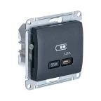                  GLOSSA USB РОЗЕТКА тип-C 65W высокоскор.заряд. QC, PD, механизм, АНТРАЦИТ
               