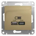                  GLOSSA USB РОЗЕТКА A+С, 5В/2,4А, 2х5В/1,2 А, механизм, ТИТАН
               