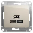                  GLOSSA USB РОЗЕТКА A+С, 5В/2,4А, 2х5В/1,2 А, механизм, МОЛОЧНЫЙ
               