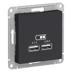                  Розетка ATLASDESIGN USB 5В 1 порт x 2,1 А 2 порта х 1,05 А механизм карбон
               