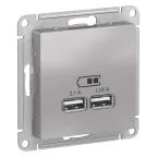                  Розетка ATLASDESIGN USB 5В 1 порт x 2,1 А 2 порта х 1,05 А,механизм алюминий
               