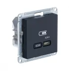                  ATLASDESIGN USB РОЗЕТКА тип-C 65W высокоскор.заряд. QC, PD, механизм, КАРБОН
               