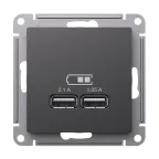                  ATLASDESIGN USB РОЗЕТКА A+A, 5В/2,1 А, 2х5В/1,05 А, механизм, БАЗАЛЬТ
               