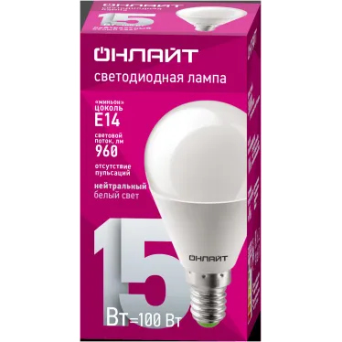 Лампа светодиодная 15вт OLL-G45-15-230-4K-E14-FR ОНЛАЙТ