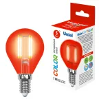                  Лампа светодиодная LED-G45-5W/RED/E14 GLA02RD LED. "шар". серия Air color. Красный свет | UL-00002985 | Uniel
               