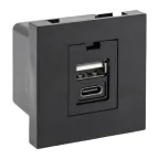                  Розетка USB A+C, 2.1А, 2 гнезда, без индикатора, черная, матовая EKF
               