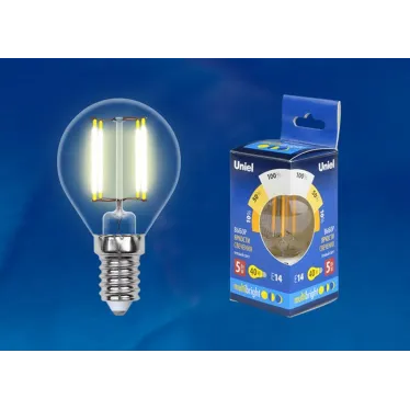 Лампа светодиодная LED-G45-5W/WW/E14/CL/MB GLM10TR LED. «шар», прозр Серия Multibright. 3000K 100-50-10 . | UL-00002369 | Uniel
