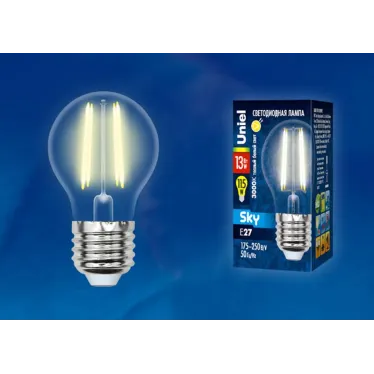 Лампа светодиодная LED-G45-13W/3000K/E27/CL PLS02WH LED. "шар", прозр. 3000К Серия Sky | UL-00005907 | Uniel