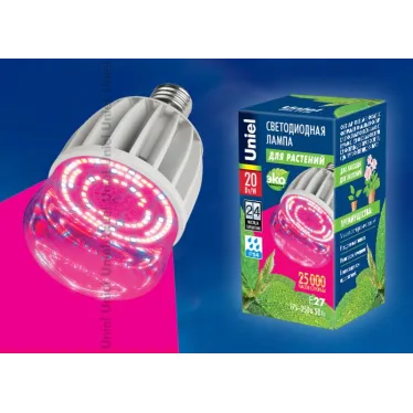 Лампа светодиодная LED-M80-20W/SP/E27/CL ALS55WH LED для растений, IP54. "M", прозрачная колба. Материал корпуса алюминий. Упаковка . | 11098 | Uniel