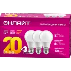 Лампа светодиодная 20вт OLL-A60-20-230-2.7K-E27-PACK3 (упаковка 3шт) ОНЛАЙТ