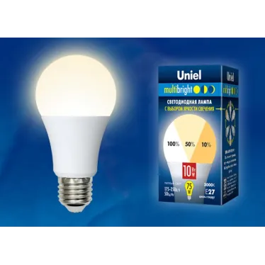 Лампа светодиодная LED-A60-10W/WW/E27/FR/MB PLM11WH LED. «А», матовая. Серия Multibright. 3000K 100-50-10 . | UL-00002371 | Uniel