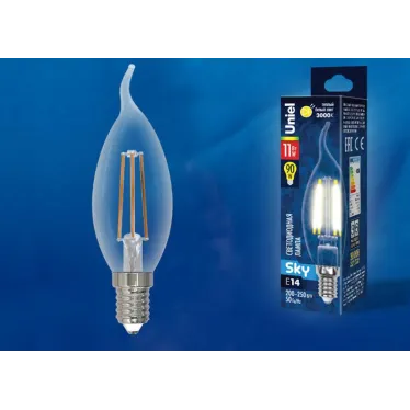 Лампа светодиодная LED-CW35-11W/3000K/E14/CL PLS02WH LED. "свеча на ветру", прозр. Серия Sky. 3000К . | UL-00005170 | Uniel