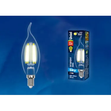 Лампа светодиодная LED-CW35-13W/3000K/E14/CL PLS02WH LED. "свеча на ветру", прозр. Серия Sky. 3000К . | UL-00005903 | Uniel