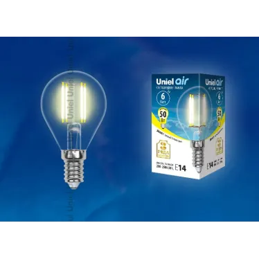 Лампа светодиодная LED-G45-6W/WW/E14/CL GLA01TR LED. "шар", прозр серия Air. 3000K | UL-00002201 | Uniel