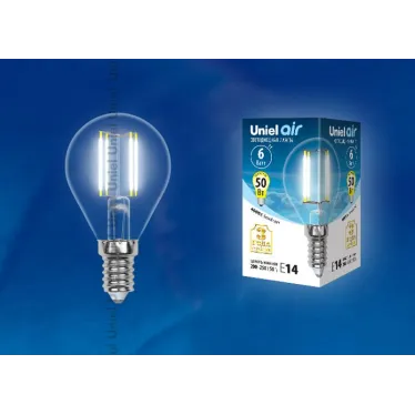 Лампа светодиодная LED-G45-6W/NW/E14/CL GLA01TR LED. "шар", прозр серия Air. 4000K | UL-00002207 | Uniel