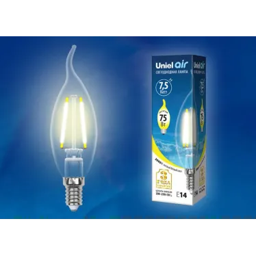 Лампа светодиодная LED-CW35-7,5W/WW/E14/CL GLA01TR LED. "свеча на ветру", прозр серия Air. 3000K | UL-00003248 | Uniel