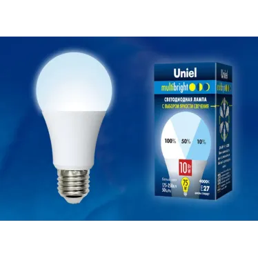 Лампа светодиодная LED-A60-10W/NW/E27/FR/MB PLM11WH LED. «А», матовая. Серия Multibright. 4000K 100-50-10 . | UL-00002372 | Uniel