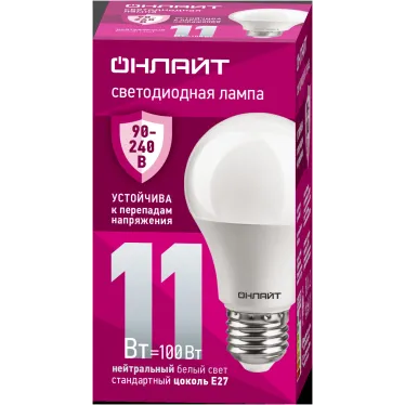 Лампа светодиодная 11вт OLL-A55-11-230-4K-E27 PRO 90-240В ОНЛАЙТ