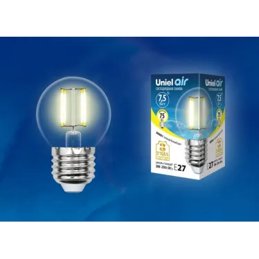 Лампа светодиодная LED-G45-7,5W/WW/E27/CL GLA01TR LED. "шар", прозр серия Air. 3000K | UL-00003252 | Uniel