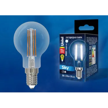 Лампа светодиодная LED-G45-11W/4000K/E14/CL PLS02WH LED. "шар", прозр.4000К Серия Sky | UL-00005177 | Uniel