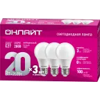                 Лампа светодиодная 20вт OLL-A60-20-230-4K-E27-PACK3 (упаковка 3шт) ОНЛАЙТ
               